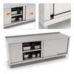 Thumbnail image #3 for John Boos 4CS6R1.5-36108 Enclosed Stainless Steel Work Table with Sliding Doors, 108 x 36 Inch, 16-Gauge 300 Series Top, 1-1/2-Inch Rear Up-Turn