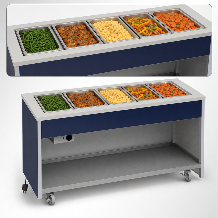 Product image #3 for Atlas Metal INFH-5 5-Pan Mobile Hot Food Unit with Open Cabinet Base