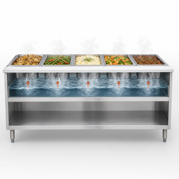 Product image #3 for Advance Tabco Triumph Supreme 5-Well Wet Bath Hot Food Table with Open Undershelf, Natural Gas, 77-3/4" W