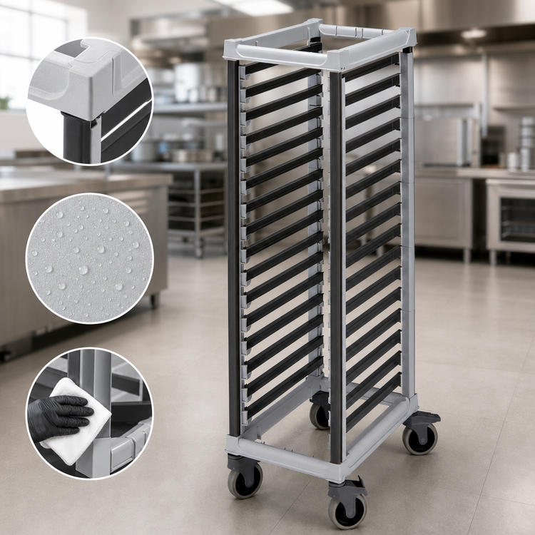 Product image #3 for Cambro GN 1/1 Full-Size Food Pan Trolley — 18-Slide End-Load, 5-Inch Casters, Speckled Gray