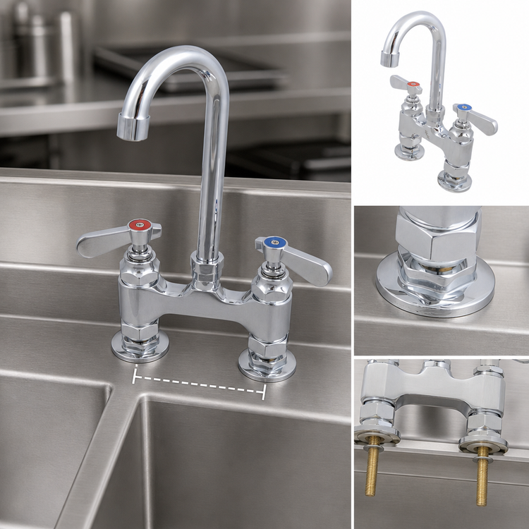 Product image #3 for BK Resources OptiFlow Heavy Duty Lead-Free Manual Deck Mount Faucet with 3-Inch Gooseneck Spout, 4-Inch Centers