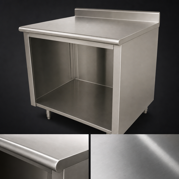 Product image #3 for Advance Tabco 108-Inch Stainless Steel Underbar Work Table with Open Front Cabinet Base, 14-Gauge 304 Top, and 5-Inch Backsplash