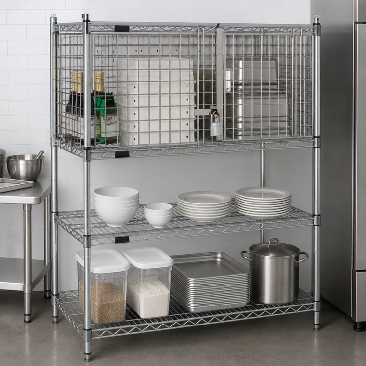Product image #3 for Eagle Group Stainless Steel Security Enclosure Kit for Wire Shelving, Hinged Doors, 30"W x 24"D