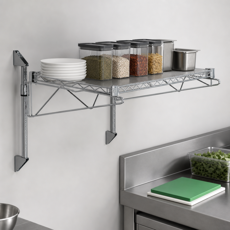 Product image #3 for Quantum Post Wall-Mount Cantilever Single Shelf System, 42 x 12 Inch, Gray Epoxy Finish