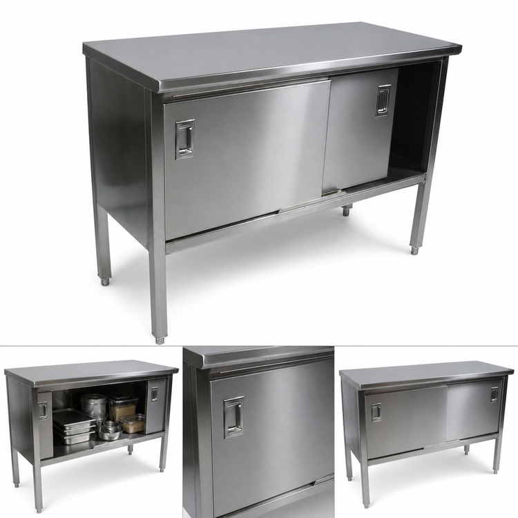 Product image #3 for John Boos Enclosed Stainless Steel Work Table with Sliding Doors, 72 x 30 Inches, 14-Gauge 300 Series Flat Top