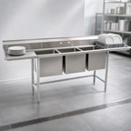 Thumbnail image #3 for Eagle Group S16 Series S16-20-3-24L 3-Compartment Stainless Steel Sink, 16 Gauge, 20 x 20 x 14 in Bowls, 24 in Left Drainboard