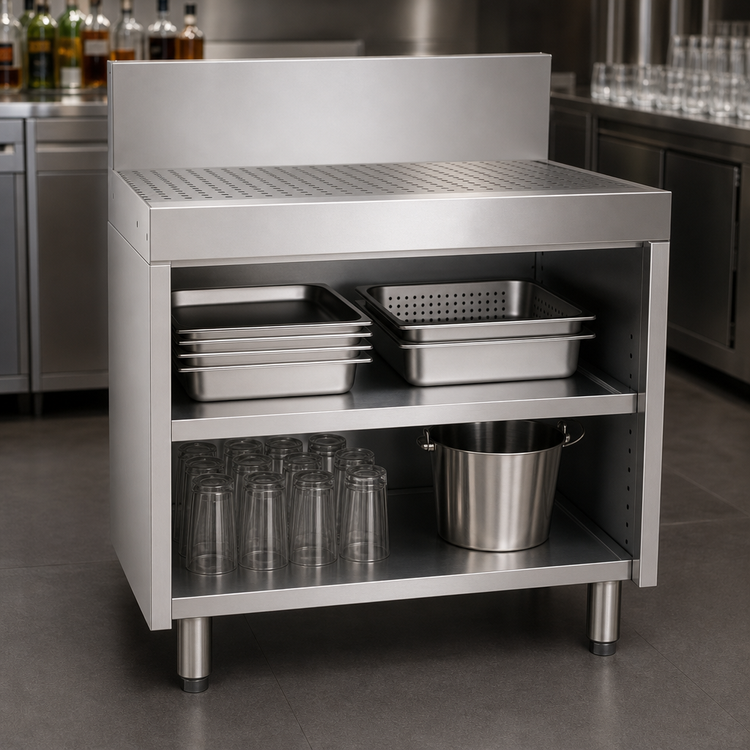 Product image #3 for Glastender Underbar Stainless Steel Drainboard Cabinet Base, Open Front, 30 Inch x 19 Inch