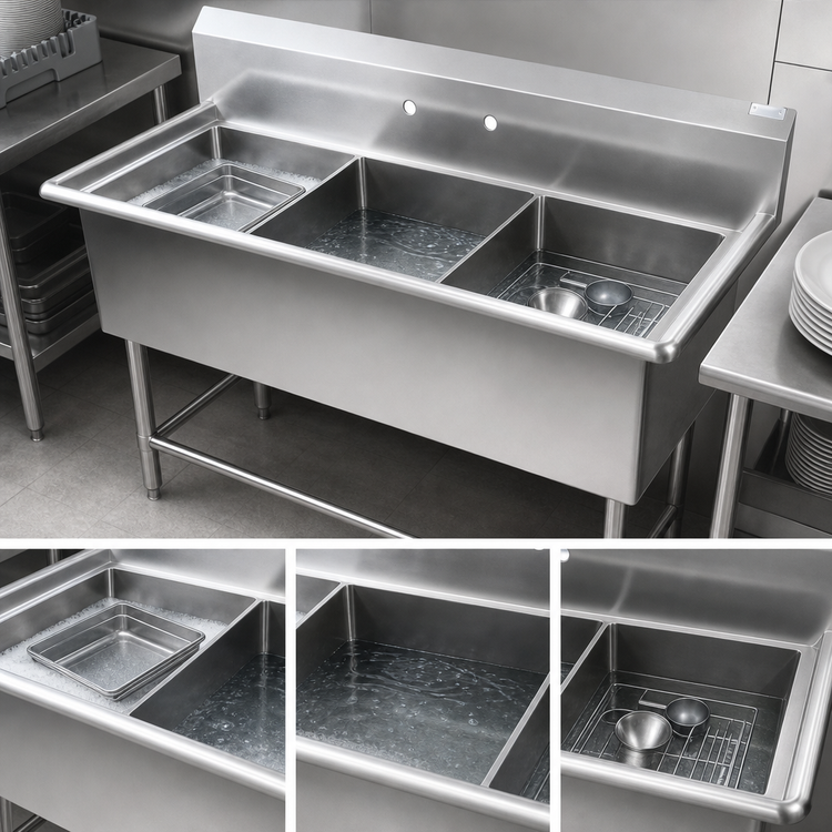 Product image #3 for John Boos Pro-Bowl 3-Compartment Stainless Steel Sink with 18" x 24" x 12" Bowls and Legs