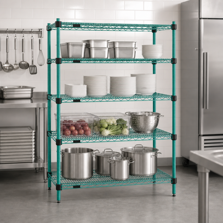 Product image #3 for EagleGard Quad-Adjust 4-Tier Wire Shelving Starter Unit, 60 x 24 x 74 Inches, Blue-Green Hybrid Epoxy Finish
