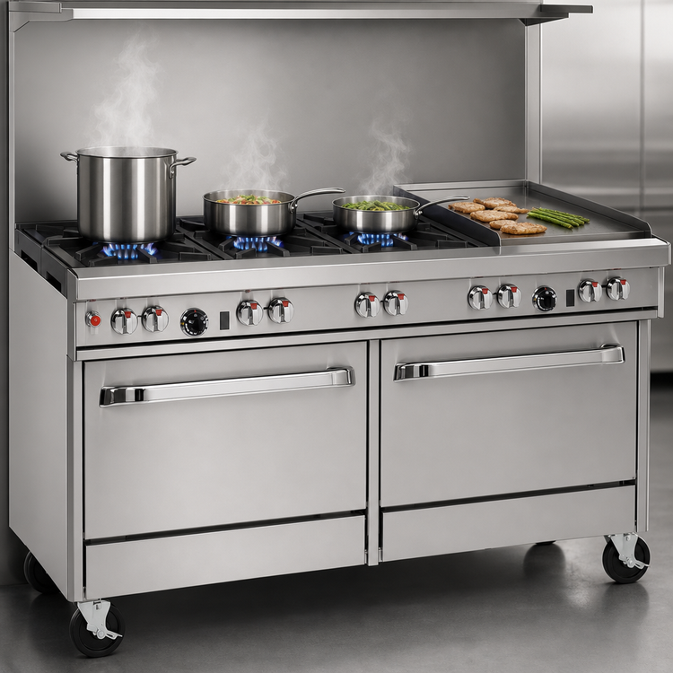 Product image #3 for Southbend Ultimate 60-Inch Gas Restaurant Range with 4 Open Burners, 36-Inch Griddle, and 2 Cabinets