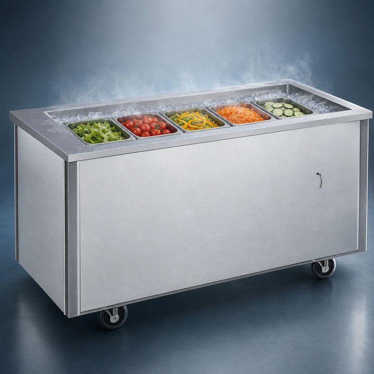 Product image #3 for Randell IC-5 72" Mobile Iced Cold Food Table with 5-Pan Capacity and Enclosed Base
