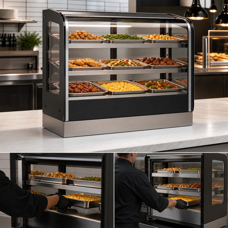 Product image #3 for Vollrath Heated Cubed Countertop Hot Food Display Case, Full Service, Straight Front Glass, 48 Inch