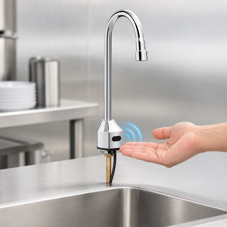 Product image #3 for ChekPoint Electronic Touchless Single-Hole Deck-Mount Gooseneck Faucet with Mixing Valve