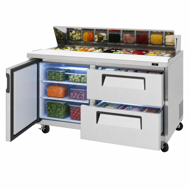 Product image #3 for Turbo Air Super Deluxe 60-Inch Two-Section Sandwich/Salad Prep Table with 1 Door and 2 Drawers, 16 Cu. Ft.
