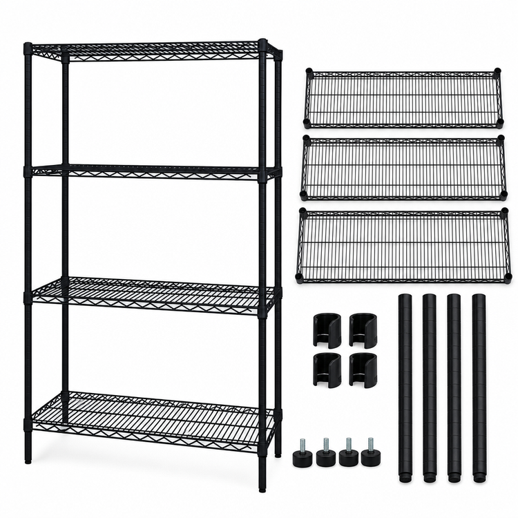 Product image #3 for Quantum 72 Inch W x 30 Inch D x 54 Inch H Black Epoxy Stationary Wire Shelving Starter Kit
