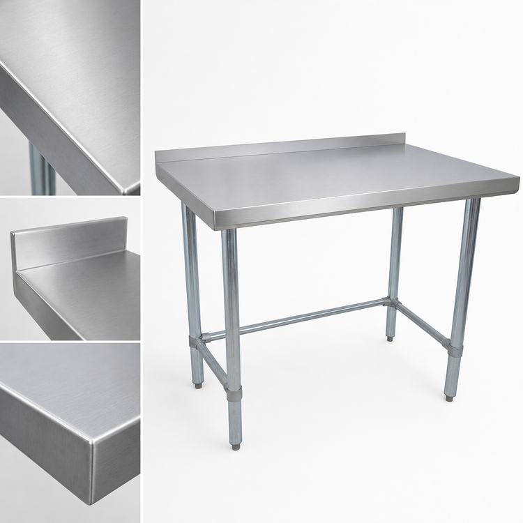 Product image #3 for BK Resources 60-Inch x 30-Inch Open Base Riser Top Stainless Steel Work Table with Galvanized Legs