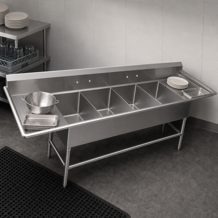 Product image #3 for John Boos Pro-Bowl 4-Compartment Sink with Left and Right 24-Inch Drainboards, 16 x 20 x 12 Inch Bowls