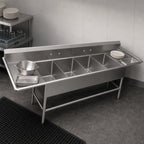 Thumbnail image #3 for John Boos Pro-Bowl 44PB1620-2D24 4-Compartment Stainless Steel Sink with Left & Right 24-Inch Drainboards, 16 x 20 x 12-Inch Bowls
