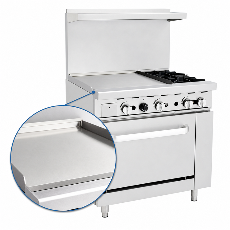 Product image #3 for CookRite 36-Inch Natural Gas Commercial Combination Range with 24-Inch Left Griddle, 2 Open Burners, and Standard Oven