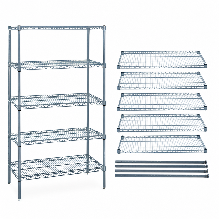 Product image #3 for Quantum 36"W x 36"D x 74"H Wire Shelving Starter Kit, 5 Shelves, Gray Epoxy Antimicrobial Finish