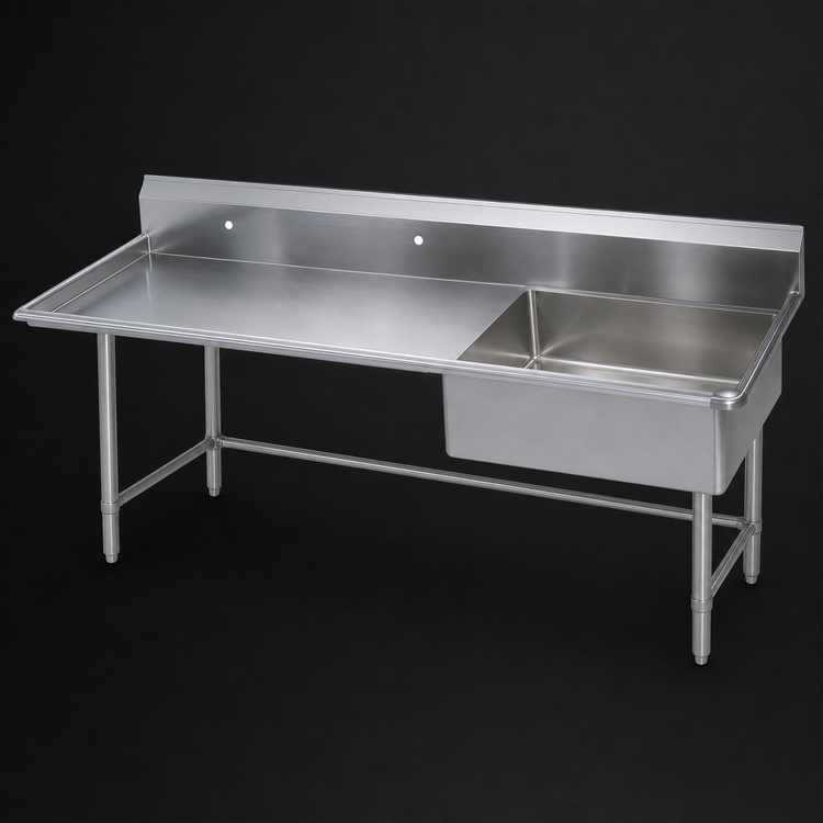 Product image #3 for BK Resources 72-Inch Straight Left-to-Right Soiled Dish Table with 20 x 20 x 8 Sink and 10-Inch Backsplash