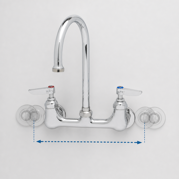 Product image #3 for T&S Brass B-0331-CR Low-Lead Wall Mount Mixing Faucet with 8-Inch Adjustable Centers and 6-Inch Swivel Gooseneck