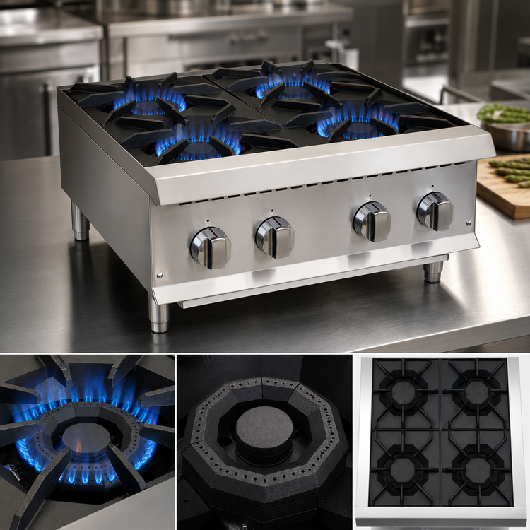 Product image #3 for IKON Cooking 24-Inch Natural Gas 4-Burner Commercial Hot Plate with Legs