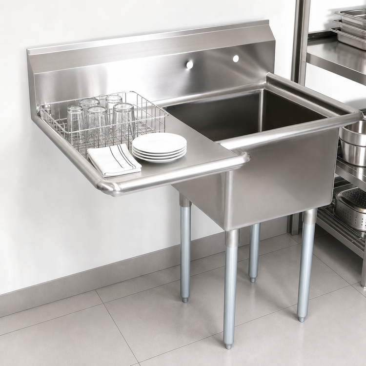 Product image #3 for John Boos E-Series 1-Compartment Sink with Left Drainboard, 18-Gauge 300-Series Stainless Steel, 44-1/2 x 29-1/2 x 43-3/4 Inches