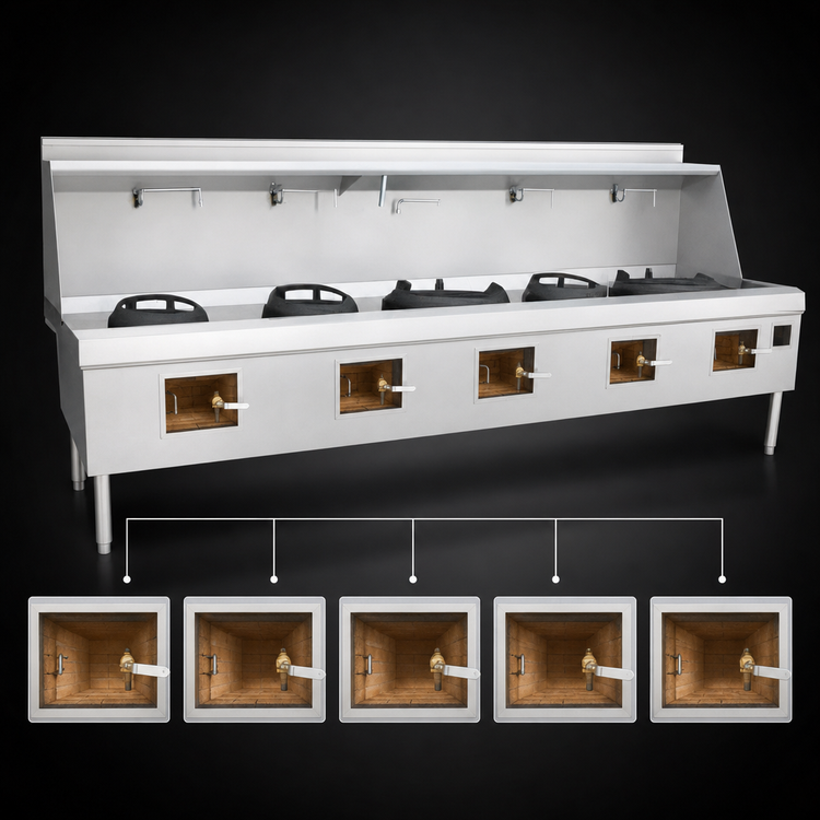 Product image #3 for MasterRange M-5-SS Five-Chamber Gas Wok Range, Stainless Steel Deck and Sides, No Flue Risers