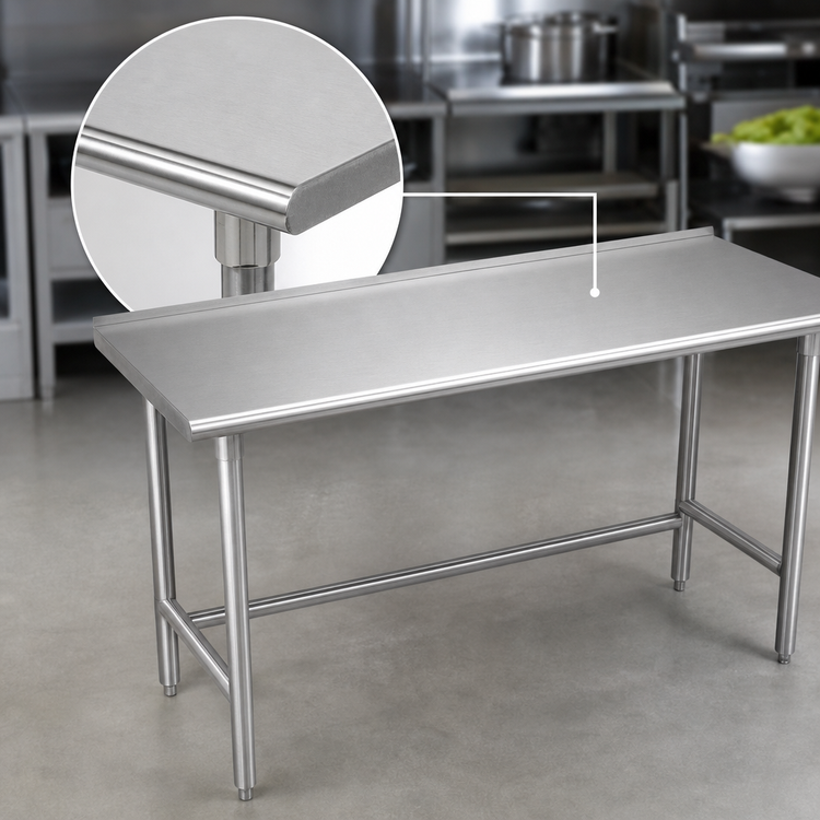 Product image #3 for Advance Tabco 60" x 30" 16-Gauge 304 Stainless Steel Work Table with 1-1/2" Rear Up-Turn and Open Base