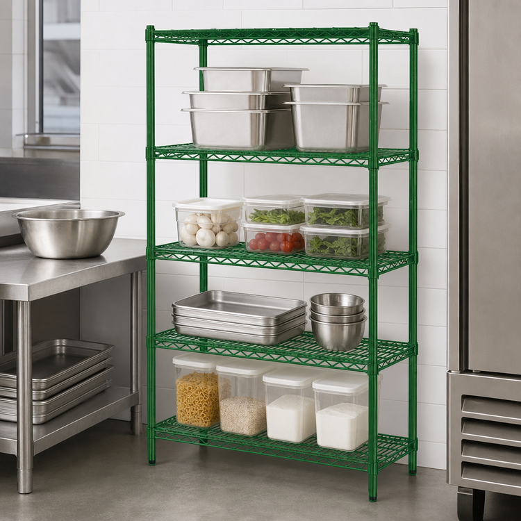 Product image #3 for Heavy Duty 4-Tier Stationary Wire Shelving Unit, 24 x 14 x 74 Inches, Green Epoxy Coated