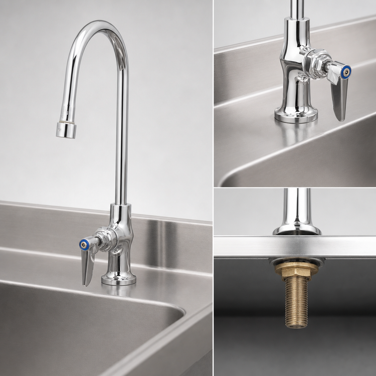 Product image #3 for T&S Brass Single-Temperature Deck-Mount Single Pantry Faucet with 5 3/4 Inch Swivel/Rigid Gooseneck and Vandal-Resistant Aerator