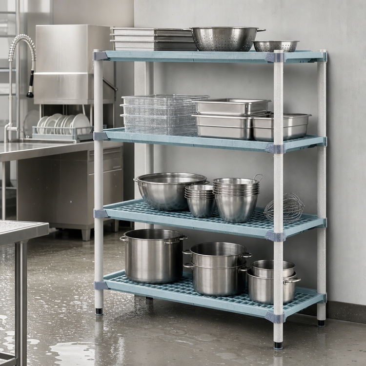Product image #3 for MetroMax i All-Polymer Starter Shelving Unit, 72-Inch Wide x 18-Inch Deep x 63-Inch High, Blue, 4 Open Grid Shelves