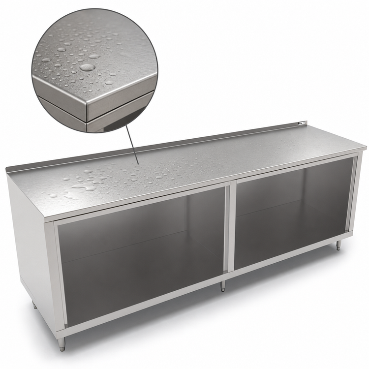 Product image #3 for John Boos Open Front Cabinet Base Work Table, 120 x 24 Inches, 16-Gauge Stainless Steel Top, 1-1/2 Inch Rear Riser