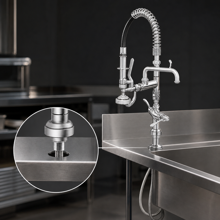 Product image #3 for EasyInstall Mini Single-Hole Deck Mount Pre-Rinse Unit with Add-On Faucet and 8" Swing Nozzle