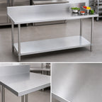 Thumbnail image #3 for Duke Manufacturing 416-3672-5R 72" x 36" Stainless Steel Work Table, 16-Gauge 400 Series, 5" Riser, Galvanized Undershelf