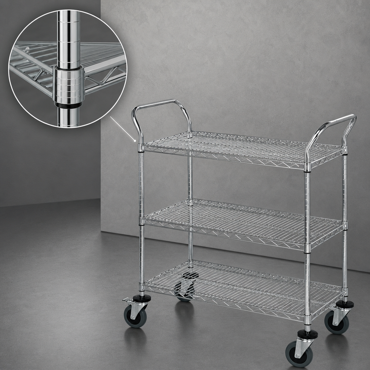 Product image #3 for Quantum Conductive 3-Shelf Utility Cart, 42 x 18 x 37-1/2 Inches, Chrome Plated