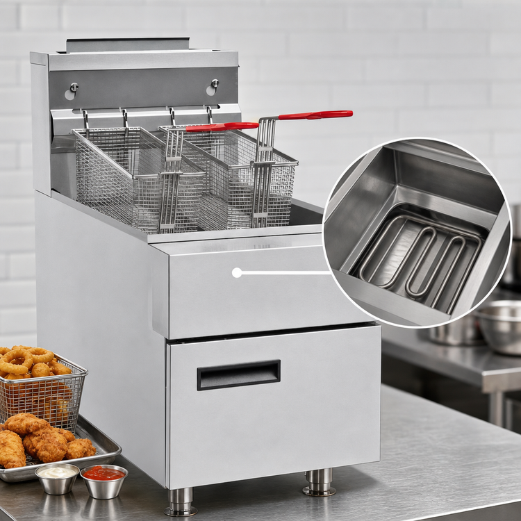 Product image #3 for 35 lb Countertop Natural Gas Tube-Type Deep Fryer with Stainless Steel Cold Zone Fry Pot
