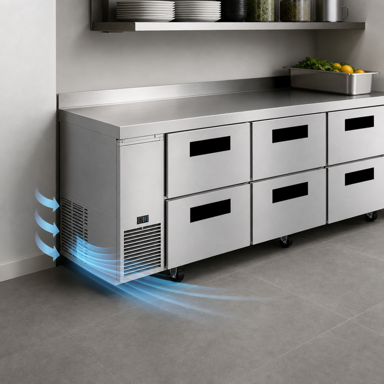 Product image #3 for Hoshizaki Steelheart 93-Inch Three-Section Undercounter Refrigerator with Six Drawers