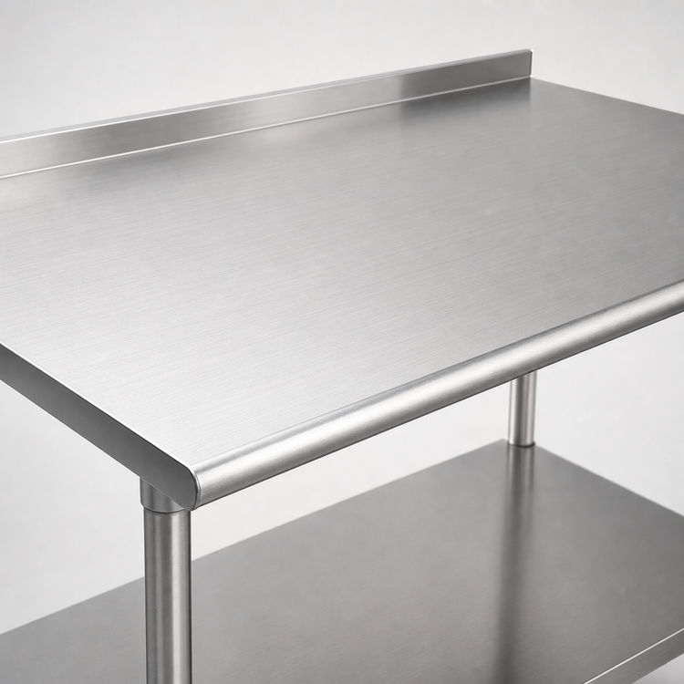 Product image #3 for Duke 48 x 36 16-Gauge 400 Series Stainless Steel Work Table with 1-1/8-Inch Straight Riser and Stainless Undershelf