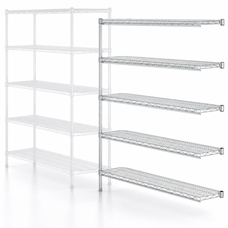 Product image #3 for EAGLEbrite 5-Tier Add-On Wire Shelving Unit, 60"W x 21"D x 86"H, Zinc Finish