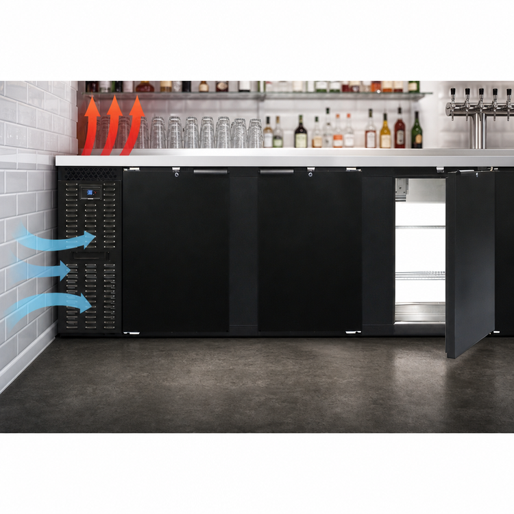 Product image #3 for Continental Refrigerator BB90SNPT 90" Shallow Depth Pass-Thru Back Bar Cooler with 6 Solid Doors