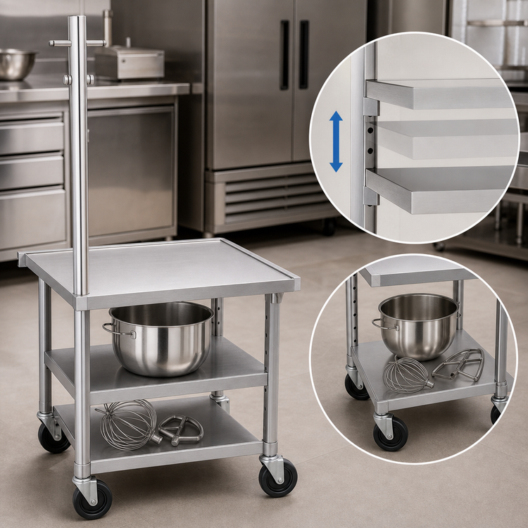 Product image #3 for Duke Stainless Steel Mixer Stand with Adjustable Undershelf and Open Base, 24 Inch x 24 Inch x 29 Inch