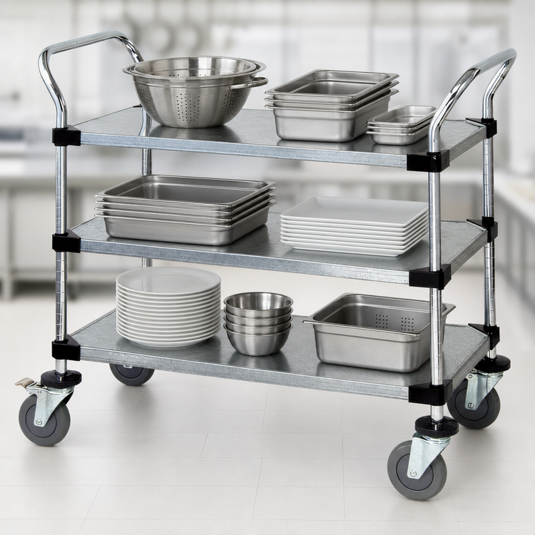 Product image #3 for Quantum 3-Shelf Solid Stainless Steel Utility Bus Cart, 48 x 18 x 37-1/2 Inches