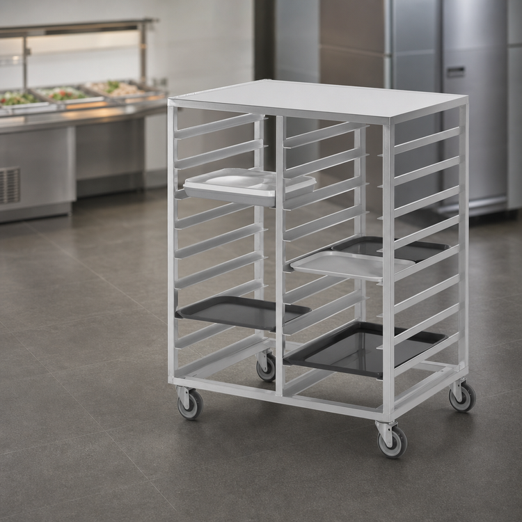 Product image #3 for Channel Manufacturing Double Section Side-Load Aluminum Cafeteria Tray Delivery Rack on 5-Inch Swivel Casters, 41 x 30 x 36 Inches