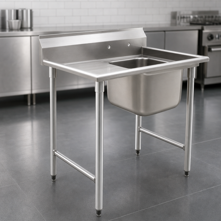 Product image #3 for Eagle Group 414 Series One-Compartment Left Drainboard Sink, 45" W, 430 Stainless Steel Top, 304 Stainless Steel Bowl