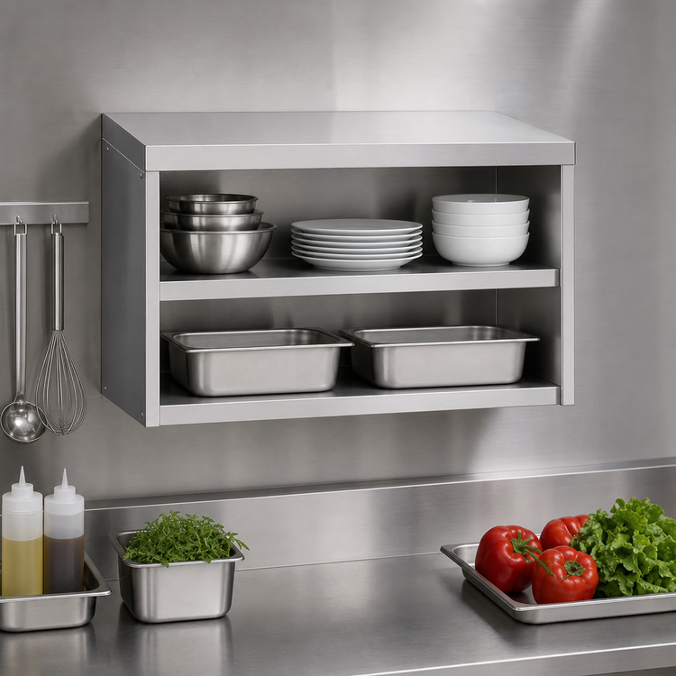 Product image #3 for Wall-Mounted Open Front Stainless Steel Cabinet, 36 x 15 Inches