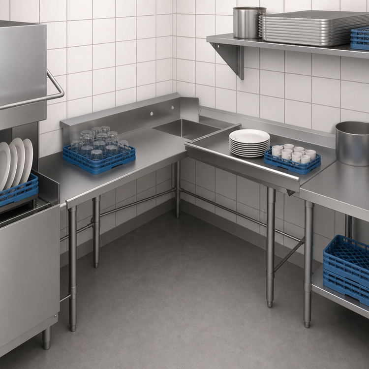 Product image #3 for BK Resources Corner L-Shaped Soiled Dishtable, 60 x 96 Inches, Right-to-Left Operation