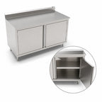Thumbnail image #3 for John Boos 4CH4R5-2484 Enclosed Stainless Steel Work Table, 84"W x 24"D, 14-Gauge 300 Series Top, 5" Backsplash, Hinged Doors