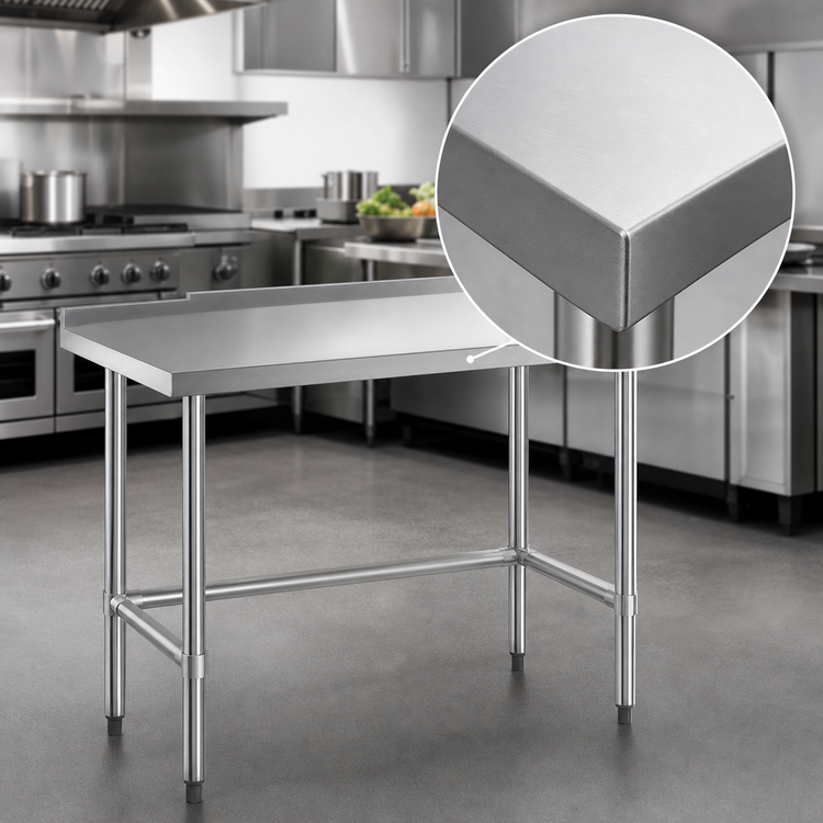 Product image #3 for Steel Works Stainless Open Base Stainless Steel Worktable with Rear Edge Up, 30 x 24 x 34 Inches